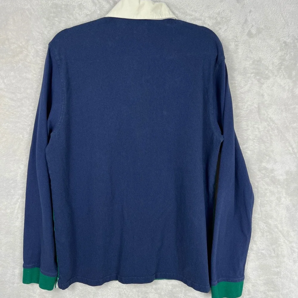 Levis Mens Relaxed Fit Rugby Shirt Green Navy Blue Long Sleeve‎ Polo M Preppy